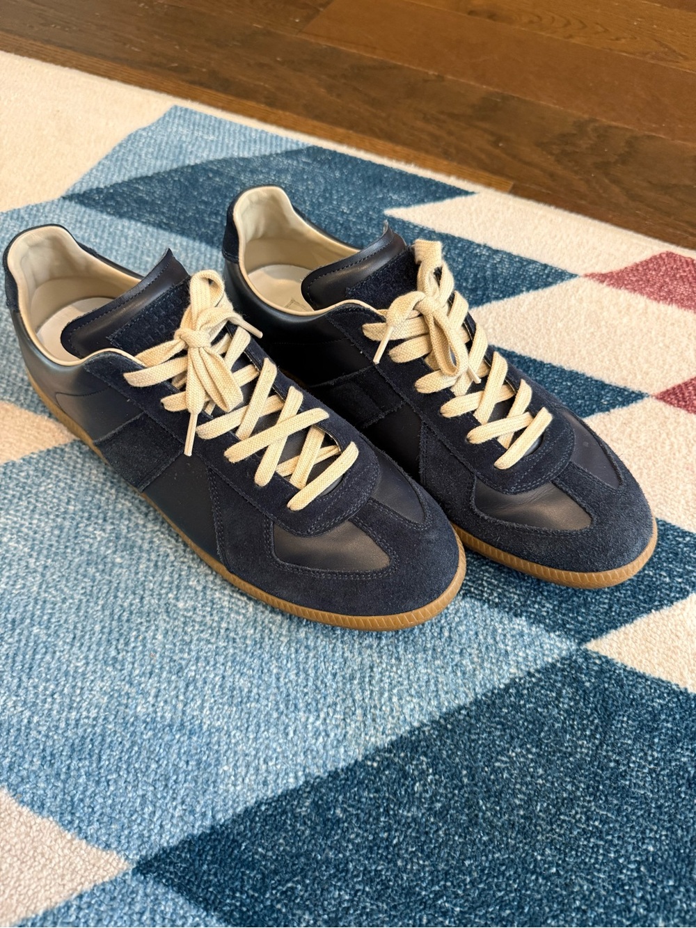 Maison Margiela Replica Sneakers Navy Leather Suede Gum Sole Men’s EU 43 US 10